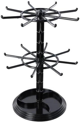 Amexo 2-Tier Rotating Jewelry Display Stand - Black Keychain Display Rack - Jewelry Organizer for Women & Girls - 16 Hooks - Multifunction Spinner Stand