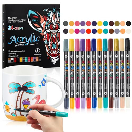 Sinmoe 12er Set Porzellanmalstifte mit Doppelspitze in 24 Farben - Porzellanstifte Dünne Spitze, Filzstifte zum Bemalen von Tassen, Töpferwaren, Keramik, Stein, Holz, Metall, DIY-Bastelprojekte