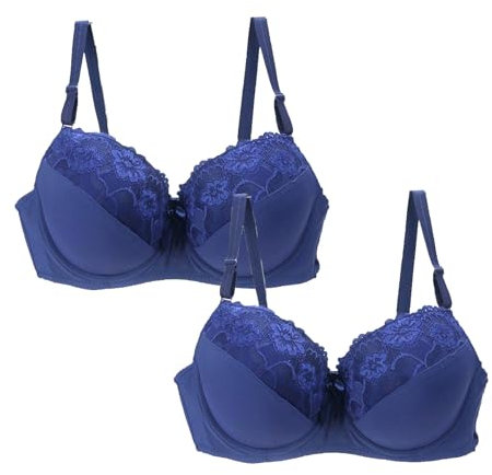 Angebote des Tages Heute Damen 2er Pack Damen Push Up BH Mit Blumen Spitze Schalen BHS mit Bügel Gegen Hängebrust Bralette Komfort Klassische Bra Elegant Vollschalen Bequem Große Brüste Bralettes