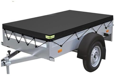 UUE Telone per rimorchio, 214 x 122 x 13 cm, con corda per telone, struttura rinforzata, telo per rimorchio con occhielli, telo di copertura impermeabile per rimorchi, colore nero