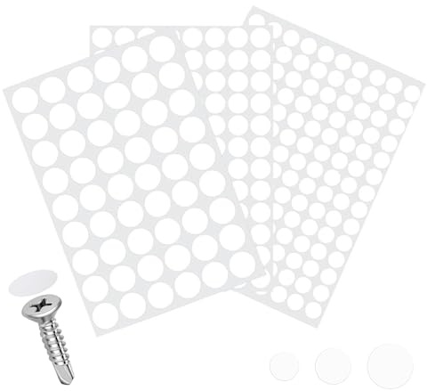 290PCS Self Adhesive White Screw Caps – PVC Screw Hole Covers 12 mm 15 mm 21 mm – Dustproof Furniture Screw Stickers for Cabinets, Desks, Walls & Shelving