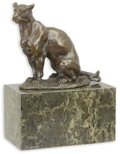 lyxig bronsfigur panter brons/flerfärgad 13,5 x 7,2 x H. 18,2 cm - Elegant bronsskulptur med marmorbas - Dekorativa tillbehör