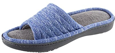 isotoner Women's Indoor/Outdoor Slip-on Space Knit Andrea Slide Slippers , Sapphire, 7-8