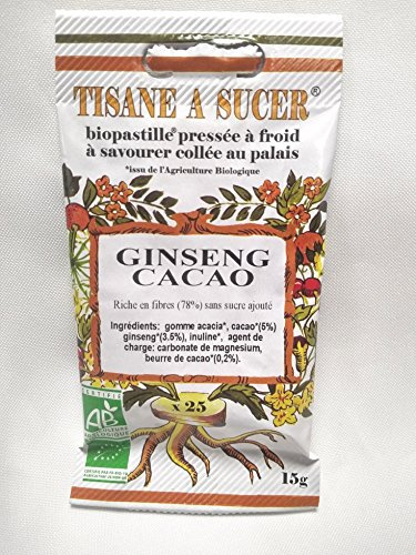 Bio Pastilles Tisane à Sucer Ginseng Cacao Bio - 15g - 25 pastilles