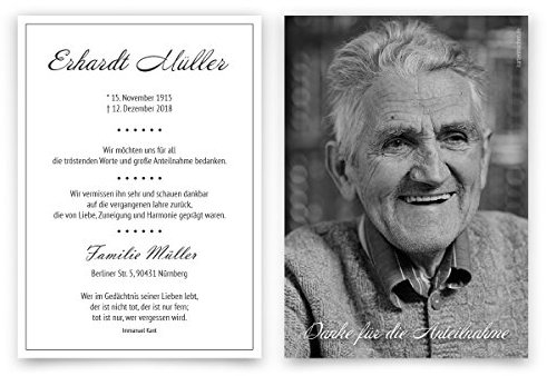 20 x Trauer Dankeskarten Danksagung Danksagungskarten Trauerkarten individuell - begleitende Erinnerung