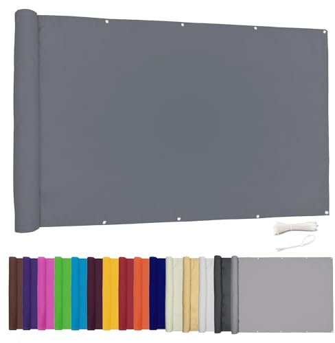 ZHhan Balcony Privacy Screen for Backyard Deck Patio Balcony Fence Porch Sun Shade PVC UV Protection Sun Wind 8 Days Delivered 11 Colors 195 Sizes 420D Grey