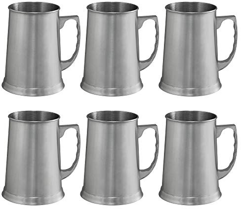 DISCOUNT PROMOS Stainless Steel Beer Stein Mug 13.5 oz. Set of 6, Bulk Pack - Great for Restaurant, Brewery, Pub - Silver