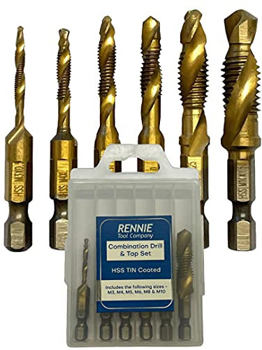 Rennie Tools - 6 Piece Combination Tap And Drill Set Titanium Coated M3 M4 M5 M6 M8 M10 Hex Shank Metric Coarse