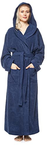 Badrock med huva för kvinnor, ankellängd, Färg: Marinblå, Storlek kvinnor: M long, Storlek unisex: S-M long