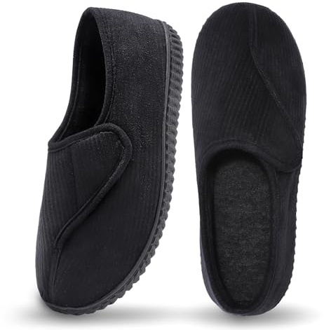 Git-up Pantofole da casa per Uomo Confortevole e Antiscivolo Calde Ciabatte con Soletta Memory Foam Pantofole Regolabili diabetiche per Edema Piedi, Nero 12