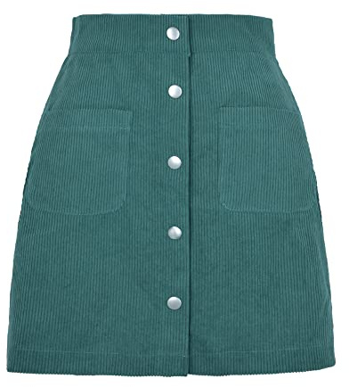 Kuukaas Jupe en velours côtelé pour femme - Pour l'automne et l'hiver - Jupe courte - Taille haute avec poches - S-XL, vert, S