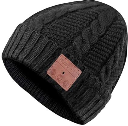 Puersit Bluetooth beanie mössa hörlurar tvättbar fritid stickad mössa headset lämplig för utomhussporter unika presenter till jul, födelsedag, hat black, One size