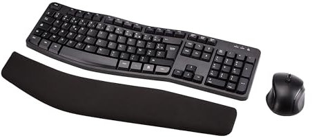 Amazon Basics Set tastiera e mouse ergonomico senza fili - layout FR - nero