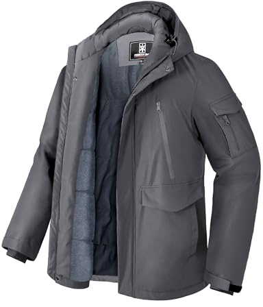 Pioneer Camp Herren Winterjacke Wasserdicht Wintermantel Herren Warm Fleece GefüTtert Winddicht Parka Herren Winter Mit 9 Taschen MäNner Outdoor Softshelljacke Mit Kapuze Grau M