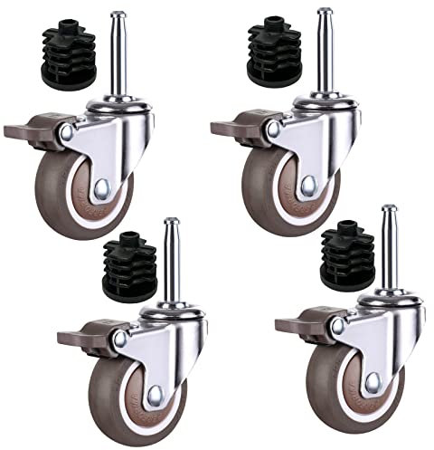 Gummi-Möbelrolle mit Bremsen, 50 mm Zapfen-Lenkrollen, 4 bewegliche Lenkrollen, mit Steckhülsen in drei Größen, Ersatzradrollen, 32 mm Rohrhülse