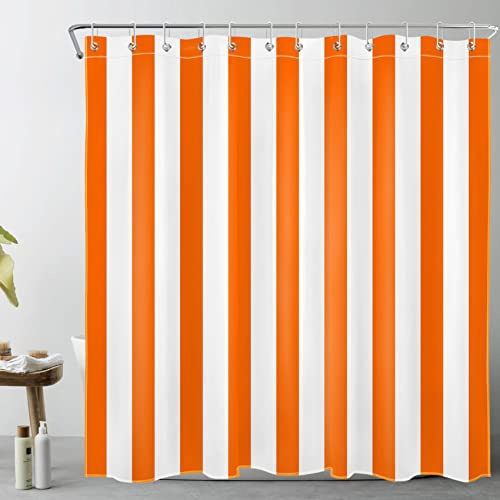 LB Strisce arancioni e bianche Tenda Doccia 180x200cm Arte geometrica semplice Tende da Bagno con Ganci, Minimalista Extra Lungo Impermeabile Antimuffa Poliestere Casa Decorazione