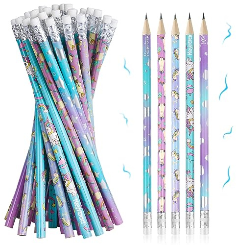 Vicloon Blyertspenna barn med suddgummi, 32 stycken grafitpennor, cylinder, doftpennor, träpennor för barnfest, klassrum, belöning, present (enhörning)