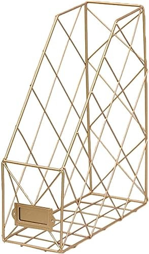 JAMNIK Metal Magazine Rack,File Organizer,Metal Hollow Out Document Holder, Books Stand,For Office Home Library (Gold)