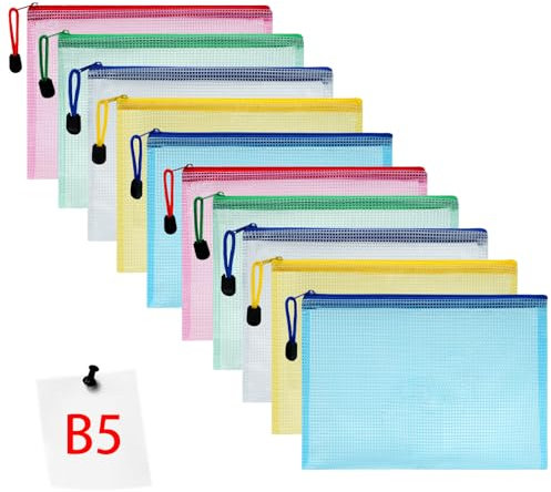Vicloon Bolsa de Archivo de Cremallera,10 Pcs B5 Bolsa de Documentos Multicolor de Malla Bolsa de Archivo Bolsas de Cremallera de Almacenamiento para Cosméticos Suministros de Oficina Accesorios