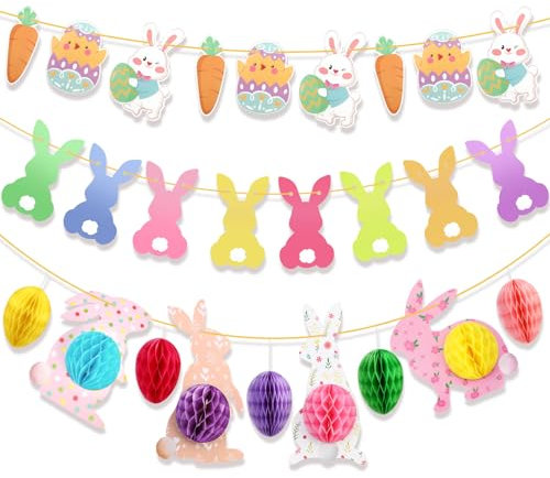 HOWAF Banderines Pascua Decoracion, Pancarta de Pascua Guirnalda de Pascua Banderines de Pascua Banderines de Conejo de Pascua Banderines de Huevos de Pascua para Pascua Decoracion Decoración Pascua
