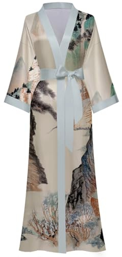MEDUOLA Albornoces de Verano para Mujer Bata Kimono de Satén Pijama Seda Estampado con Talla Única Camisón Largo Sexy y Elegante