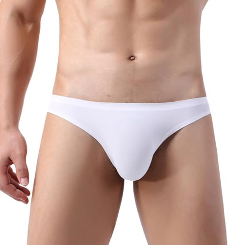 Drelaar Men's Breathable Mesh Smooth Underwear Panties Sexy Low Rise Briefs Large White