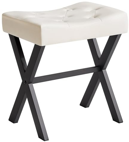 IBUYKE U-Shaped PU Vanity Stool, X-Leg Makeup Chair, White WBD019W | Square Ottoman Seat Footrest Multi-Use Small Side Table Bedroom Living Room