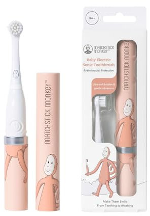 Matchstick Monkey Spazzolino elettrico sonico per bambini, protezione antimicrobica, adatto a partire dai 3 mesi, scimmietta rosa antico