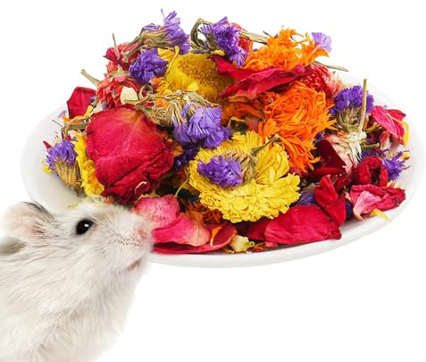 Flores de hámster - Ropa de Cama de Flor de Animales pequeños lecho de Gerbil de Flores secas, decoración del hábitat del recinto de Control de Olor para Conejos Gerbils u Otro Animal pequeño
