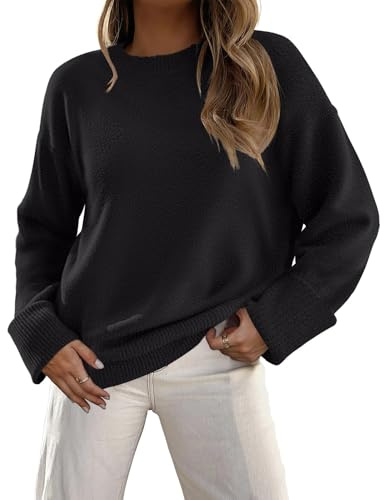 Zeagoo Pulls Femme Décontractés Col Rond Pull en Maille Uni Automne et Hiver Sweater Manche Longue Duveteux Pull Noir M