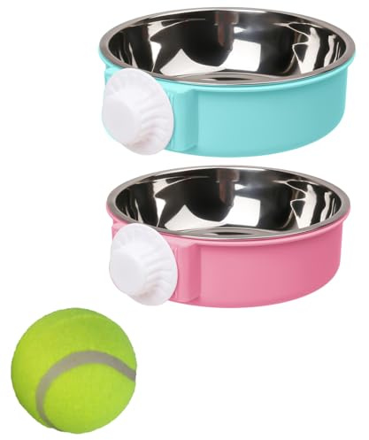 2 cuencos colgantes extraíbles 2 en 1 para jaula y jaula, cuencos de comida y agua para perros y gatos, 13 cm/600 ml, comedero ajustable para mascotas, 1 pieza, pelota de tenis