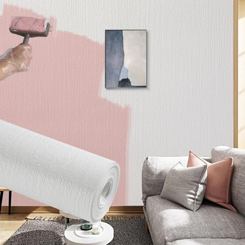 Tarwanear Lining Paper for Walls Paintable Wallpaper White 9.5mx53cm Thick Backing Paper Plain Texture Wallpaper Suitable for Living Room,Bedroom,Kitchen,Hallway
