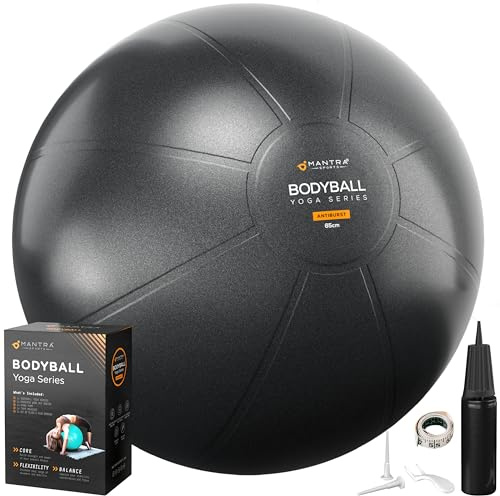 MANTRA SPORTS Gymnastikball – Sitzball, Pilates Ball für Büro & Rückentraining, Balance Ball für Yoga, Anti-Burst mit Pumpe, Schwarz - 65cm