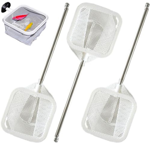 Red para Peces de Acuario de 3 uds., Red para pecera de Cabeza Cuadrada de 3, 15 Pulgadas con Mango Extensible y Ventosa, Redes para Acuario para camarones y bettas