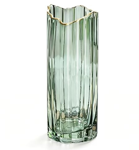 Klar glasvas, 30 cm cylinderglas blomvas, glasvaser med guldkant, blomvas modern för bröllopsdekoration, bordsdekoration, vaser, tulpanvas, blomvas (grön)