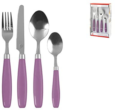 HOME Servizio Posate 24 Pezzi Dinamika Manici Lilla Arredo Tavola, Acciaio Inossidabile