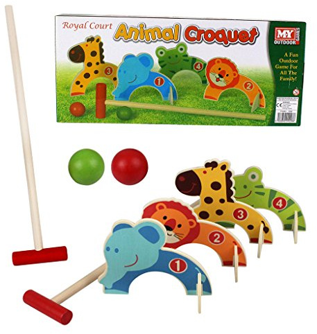 Kids Croquet Golf Toy Set Wooden Animal Garden Outdoor Childrens Play Lawn Games
