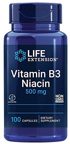 Life Extension, Niacina (Vitamina B3), 500 mg, Altamente Dosata, 100 Capsule, Testata in Laboratorio, Senza Glutine, Senza Soia, Non OGM