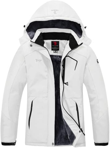 YSENTO Womens Waterproof Ski Jacket Winter Fleece Outdoor Mountain Jacket and Coat with Hood(White,XXL)
