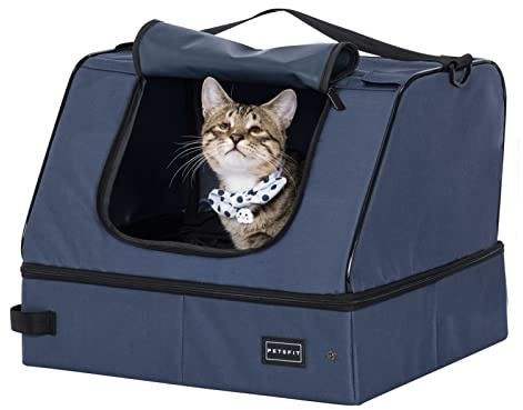 Petsfit Litière de Voyage pour Chat Pliable avec Couvercle, Portable, Imperméable et Facile à Frotter, Bleu, 44cm x 33cm x 34cm
