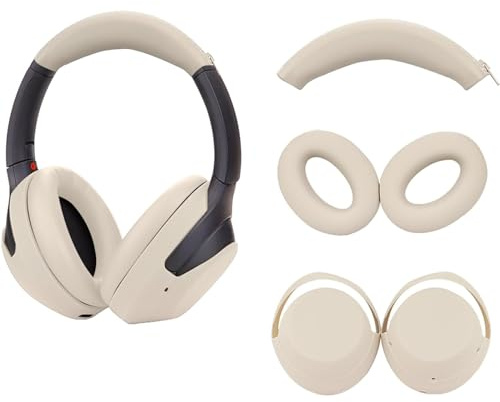 Adhiper Schutzhülle für Sony WH-1000XM4/XM3 Kopfhörer, Ohrpolster/Ohr-/Kopfbügelschutz, schweißfestes Silikon-Zubehör (gebrochenes Weiß), 3er-Set