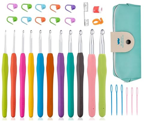 Set Di Uncinetti 30pcs, 11 Pezzi Ergonomici Morbidi Impugnature In Gomma Antiscivolo Kit Ferri Per Maglieria Con Custodia, Ideale Per Qualsiasi Tipo Di Motivi E Filati 2 mm -8mm