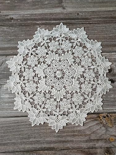 6 Stück Runde Bestickte Tischmatte,Handarbeit Geklöppelt Spitzendeckchen Weiße Spitze Häkeldeckchen Tischdecke Hohle Untersetzer Runde Häkeln Tischläufer für Tassen, Vasen, Tischsets -20cm #1