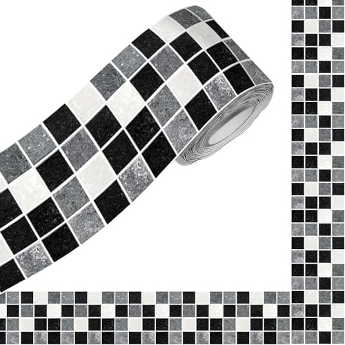 neukids Peel and Stick Black Wall Border, DIY Mosaics Skirting Border, Wall Borders Living Room Bedroom Bathroom Kitchen Decoration Wallpaper Border
