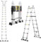 Cecaylie Teleskopleiter Aluminium, 5M (2.5M+2.5M) Ausziehbare Leiter mit Abnehmbarem Rollen und Stabilisatoren, Tragbar A-Rahmen Rutschfester, 150 kg Belastbarkeit (Silber)