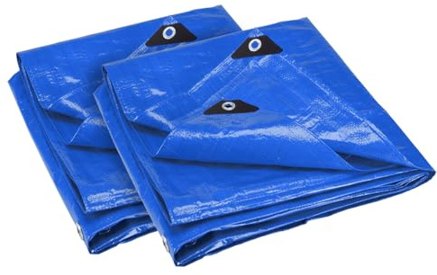 ANSIO Tarpaulin 4m x 4m Pack of 2 Water-resistant Tarp with Eyelets - Blue