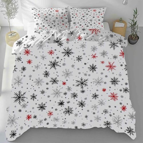 Gaqinhh Winter Schneeflocken Bettwäsche Set 135x200cm, Weiß Mikrofaser Bettwäsche 3teilig, Wendebettwäsche mit Reißverschluss und 2 Kissenbezüge 80 x 80 cm