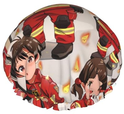 Bonnet de douche imperméable double couche pour petits garçons et filles en pompiers – Masque de bain réutilisable pour voyage, soins à domicile et routine beauté