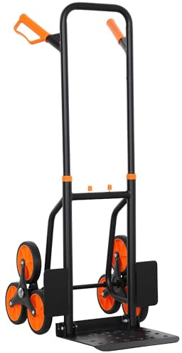 DURHAND Carrello Portapacchi per Scale 6 Ruote, Carrello Pieghevole, Portata 120kg, Carrello con Ruote Portatutto, Telaio Acciaio, Maniglia in PP, per Trasloco, Giardinaggio, Oggetti Pesanti Arancione