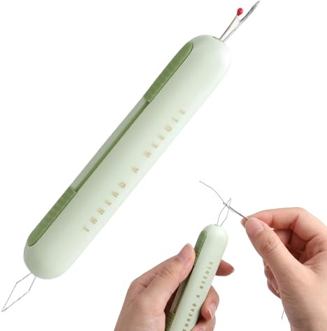 TEOZBLU Enfile Aiguille 2 en 1 et Découseur, Enfileur d'Aiguille Automatique pour Couture à la Main et Machine à Coudre, Outil de Couture Portable en ABS et Acier de Qualité, Vert